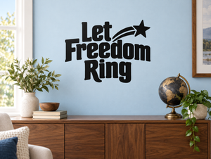Vinyl decal reading "Let Freedom Ring" in bold black lettering with arrow and star