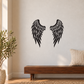 Pair of black angel wing vinyl decals with layered feather detailing