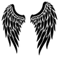 Black angel wing decal pair with detailed feather strokes, mirrored left and right