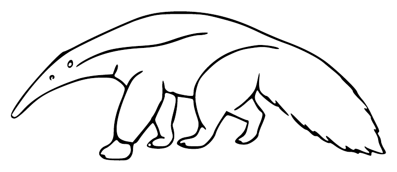 Walking anteater outline vinyl decal, white line art on light background