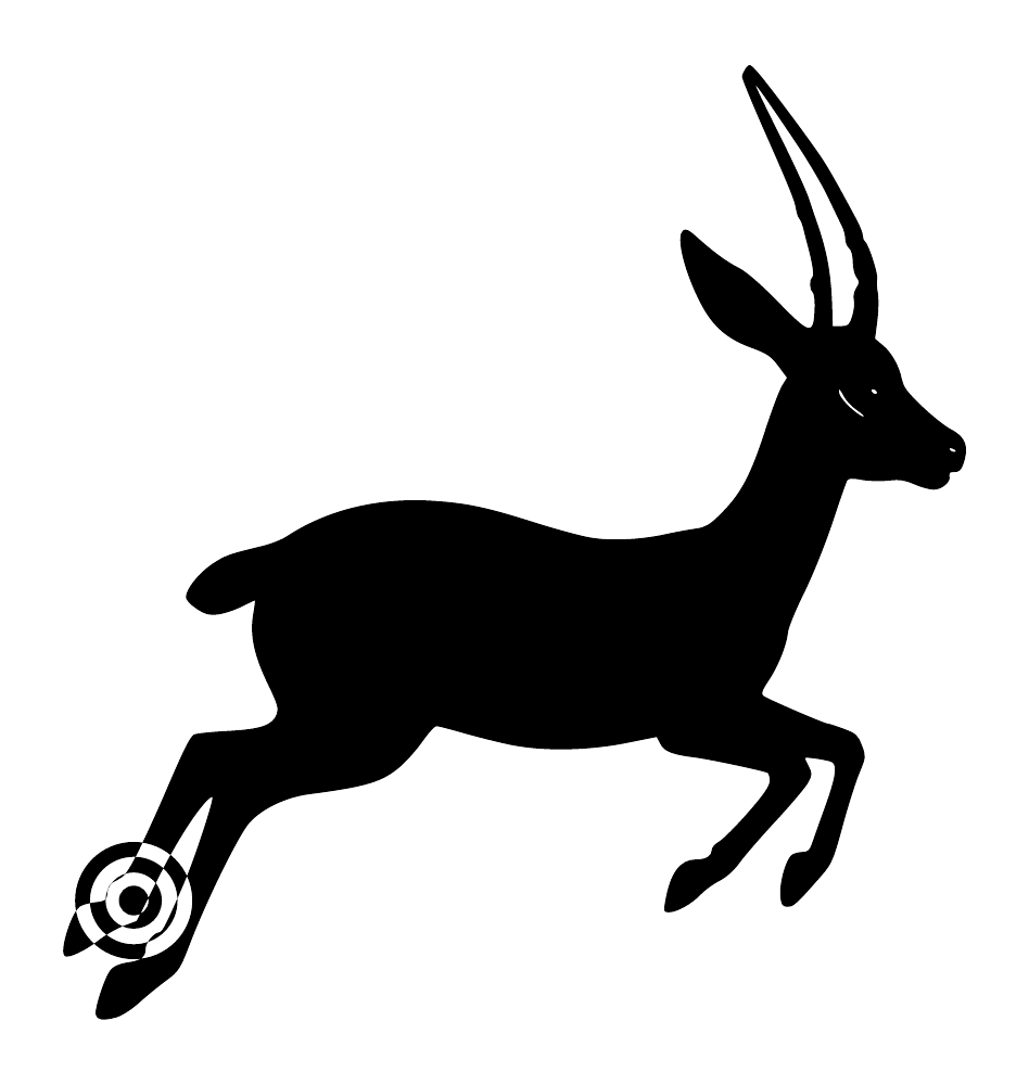 Black leaping antelope vinyl wall decal silhouette with double orbit rings