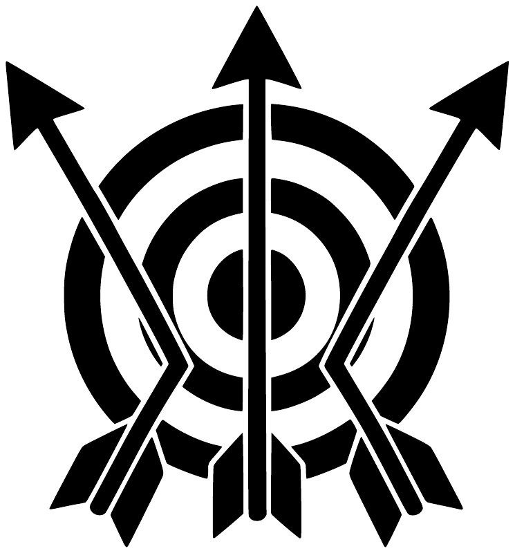 White archery arrow vinyl decal close-up with target rings and three arrows emblem