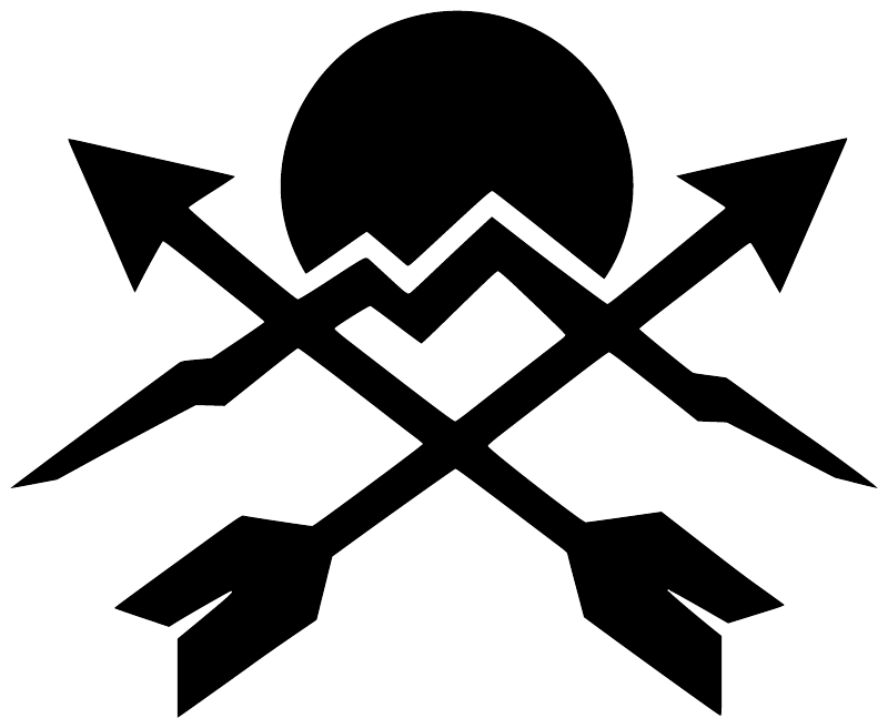 Black-and-white crossed arrows vinyl decal with central circle and zigzag chevron