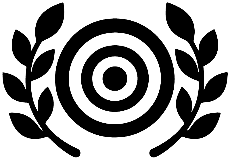 Archery laurel target vinyl decal: white target circle with black rings and laurel leaves