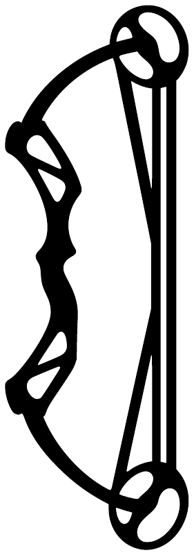White compound bow silhouette vinyl decal close-up on plain background