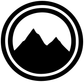Mountain landscape vinyl decal: black peaks inside a white circular border with rings