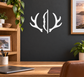 White archery crest vinyl decal with crossed antlers and dagger center