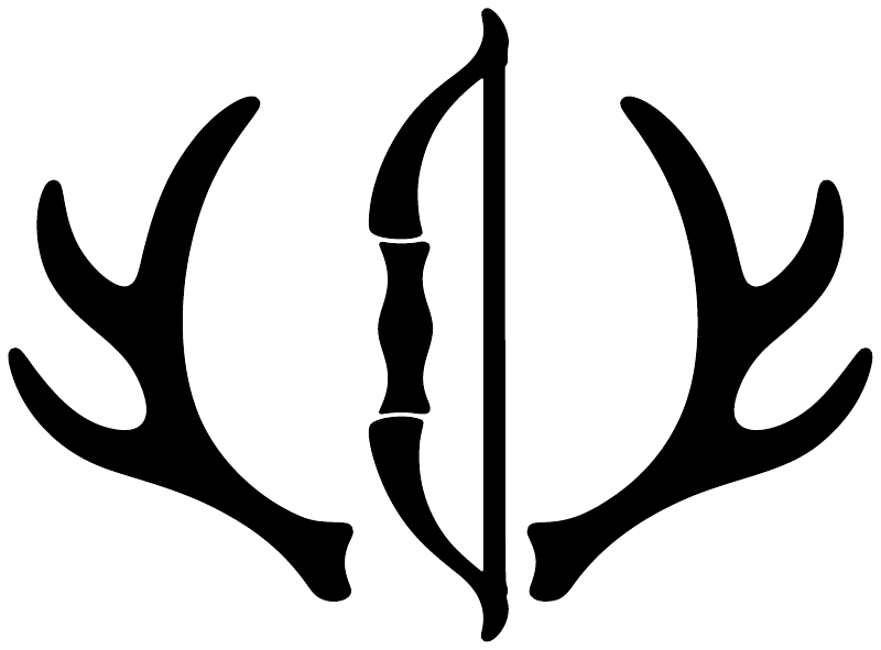 Black archery crest vinyl decal with antlers and dagger silhouette