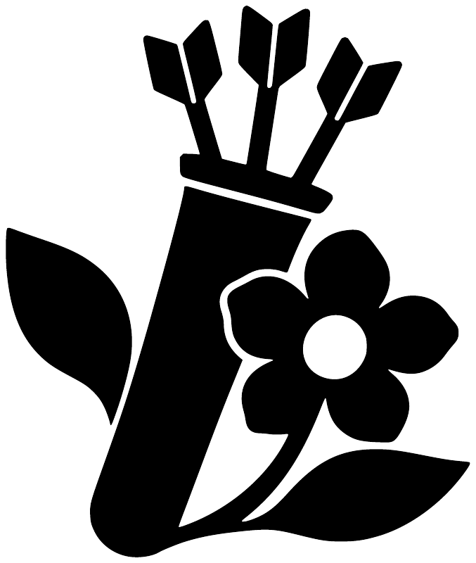 Black and white archery quiver vinyl decal with wildflower and arrows
