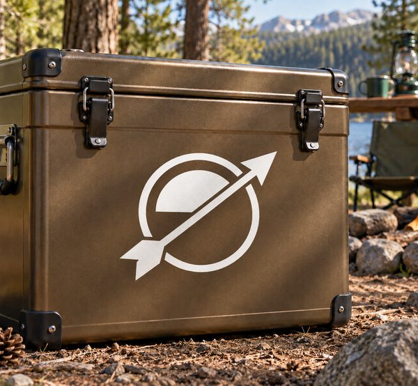 Vinyl archery logo decal: white arrow through sun medallion circle