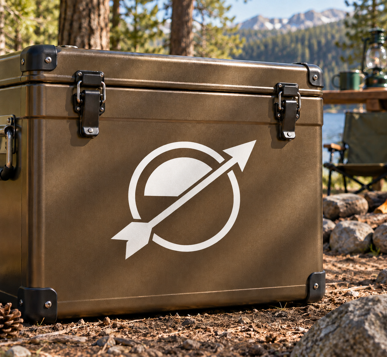 Vinyl archery logo decal: white arrow through sun medallion circle