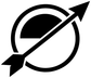 Vinyl decal logo close-up: black circle with diagonal white arrow and rays