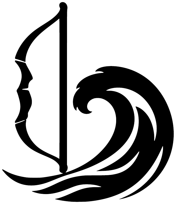 Ocean wave archery vinyl decal: black bow and wave swirl graphic