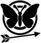 Black-and-white butterfly crest vinyl decal with archery target, bow, and arrows