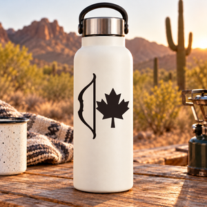 Black bow and maple leaf vinyl emblem decal on white bottle