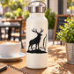 Vinyl decal of a black elk silhouette on a white water bottle