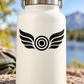 Wing emblem vinyl decal with target circle and black feather wings