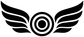 Wing emblem vinyl decal close-up with black feather wings and target bullseye rings