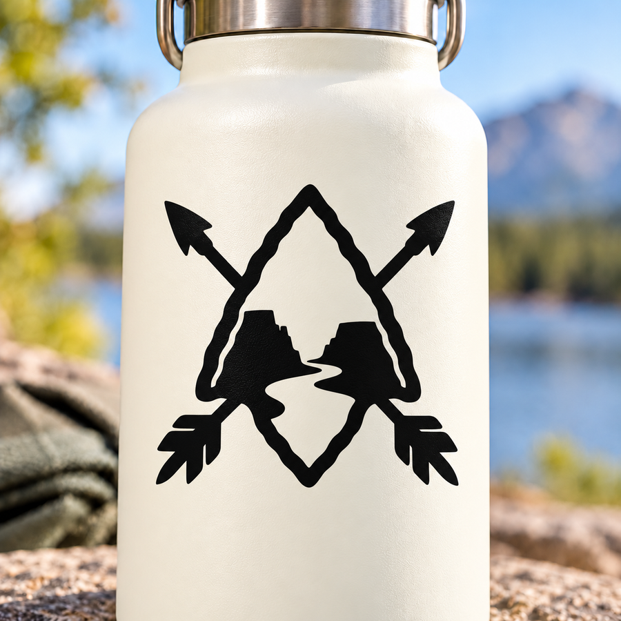 Black arrow emblem vinyl decal with crossed arrows and target diamond center