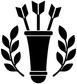 Black quiver with laurel leaves vinyl decal, isolated on white background.