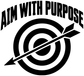 Vinyl archery decal: AIM WITH PURPOSE with target and arrow, bold black design