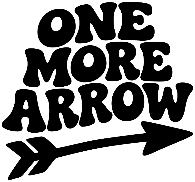 Black vinyl decal reading "ONE MORE ARROW" with double-arrow tail graphic