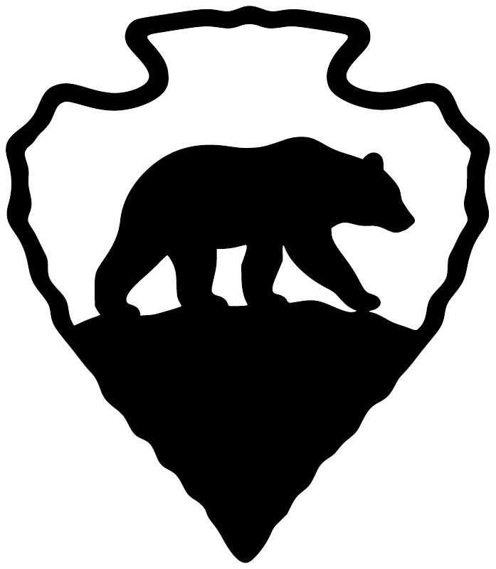 Black bear silhouette arrowhead vinyl decal with wavy outline