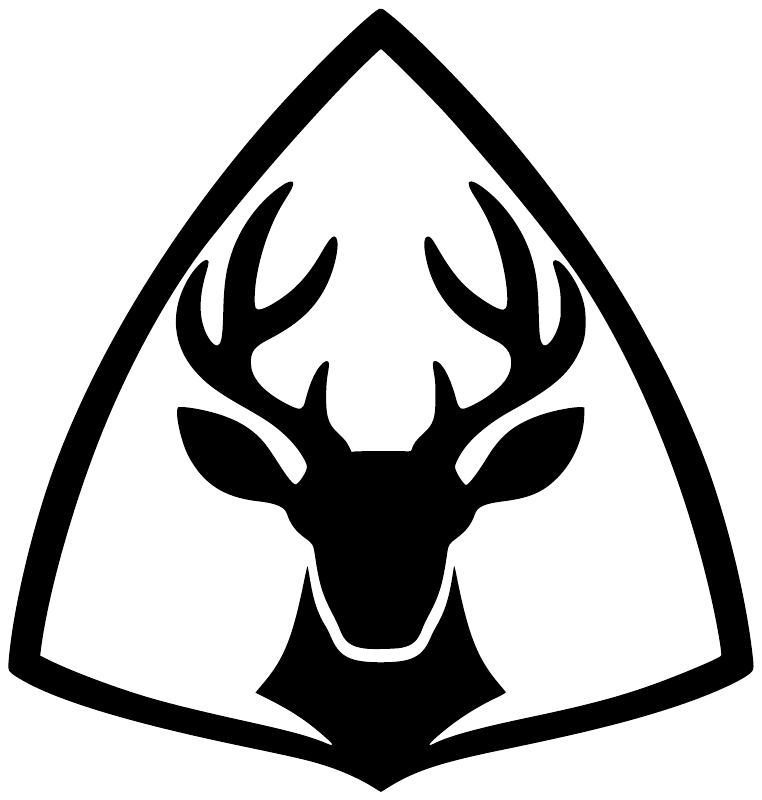 Vinyl decal featuring a black stag head arrowhead crest emblem
