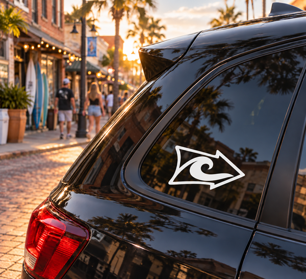 Black and white wave arrow vinyl decal on car window