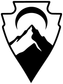 Vinyl decal graphic: black shield with white outline, mountain peak and crescent arrow