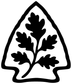 Oak branch vinyl decal silhouette in triangle shape, bold black design on white
