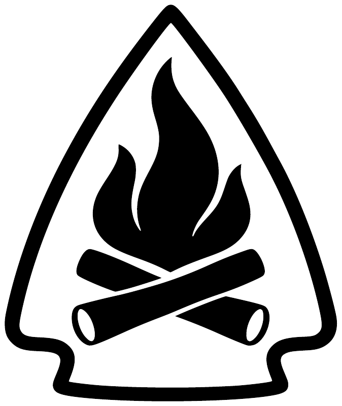 Black campfire triangle flame logo decal with crossed logs