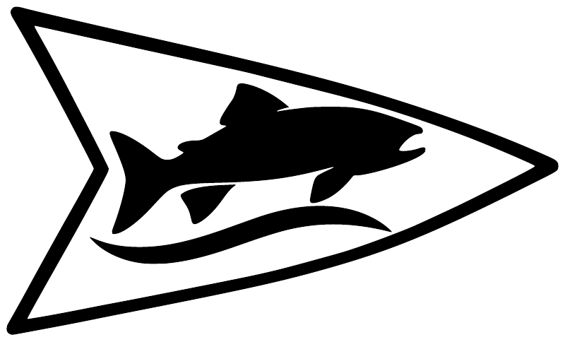 Black salmon fish vinyl decal arrow shape, bold outline graphic