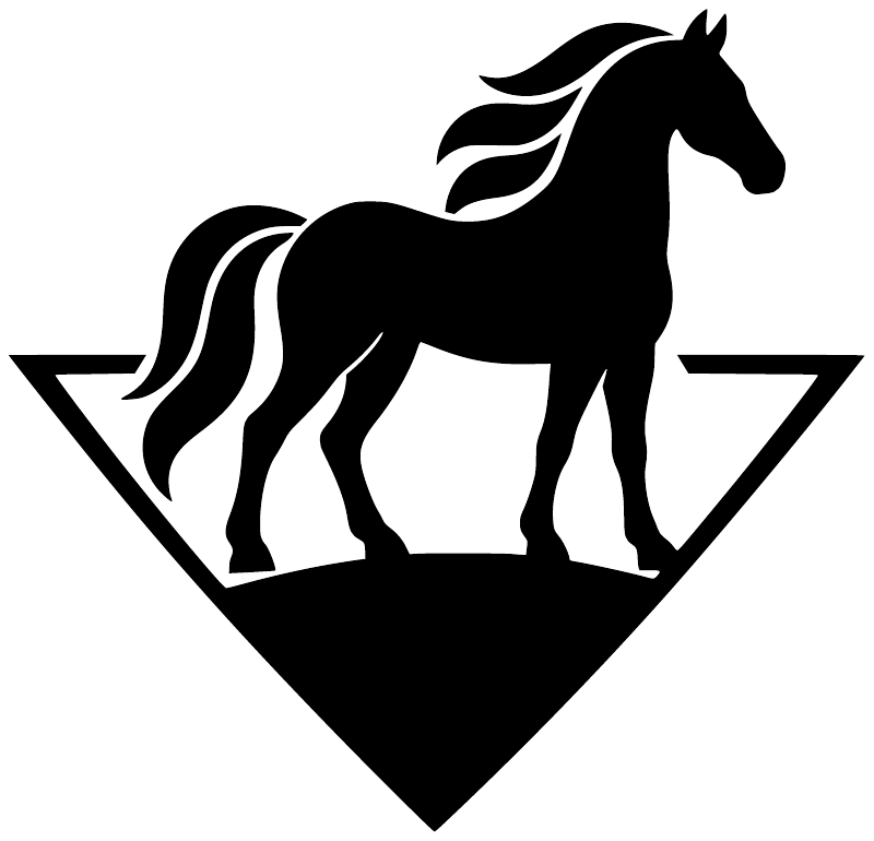 Horse horizon vinyl decal graphic: black horse with white mane in arrowhead badge