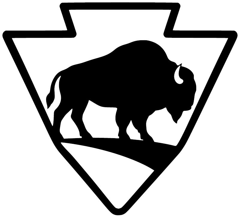 Black bison silhouette vinyl decal inside white arrowhead with black border