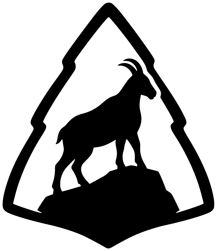 Triangular black-and-white mountain goat vinyl decal silhouette