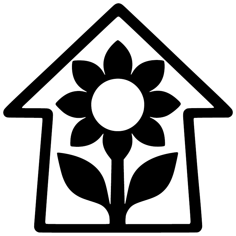 ArrowheadCX021 vinyl decal closeup: black house outline with sunflower petals
