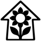 ArrowheadCX021 vinyl decal closeup: black house outline with sunflower petals