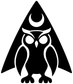 Arrowhead owl moon vinyl decal: black triangle with white owl and crescent moon