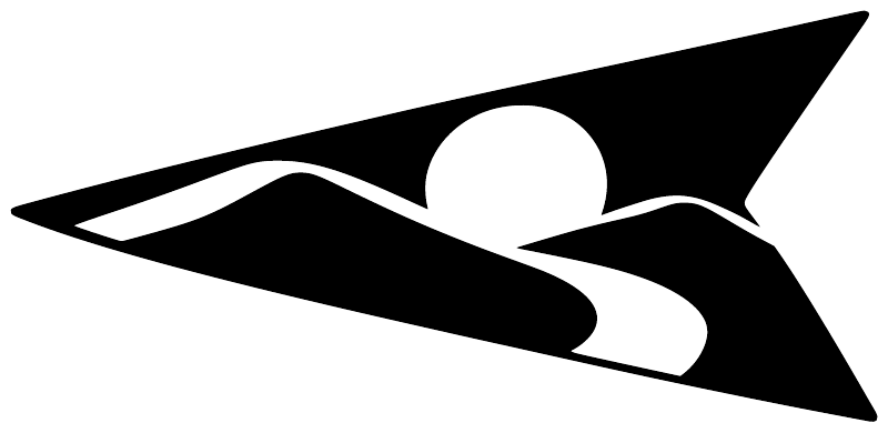 Arrowhead vinyl decal close-up: black shape with white circle-and-swoosh dune graphic