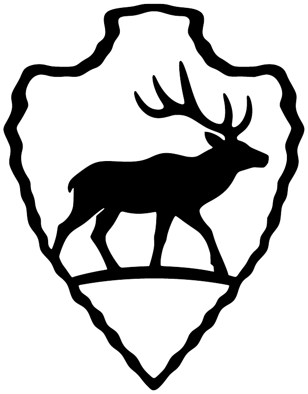 Black elk silhouette vinyl decal inside outlined arrowhead shape