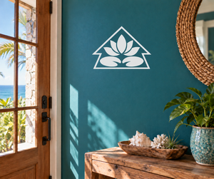 Lotus water vinyl wall decal with white lotus inside triangle, ArrowheadCX026
