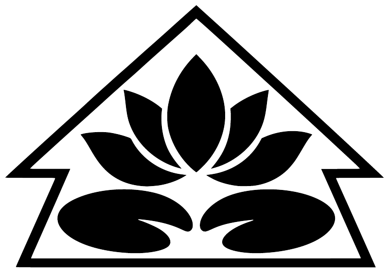 Lotus vinyl decal in triangle outline, black lotus petals on white background