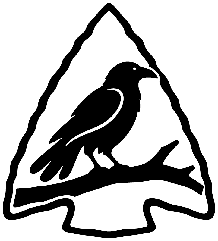 Black raven on branch vinyl decal with white border