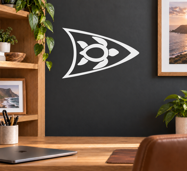 White arrowhead turtle vinyl decal for wall, stylized crest