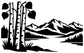 Black-and-white mountain and pine tree vinyl decal silhouette landscape