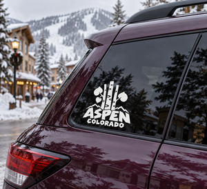 Aspen Colorado wordmark vinyl decal with tree graphic and 'ASPEN COLORADO' text