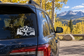 Aspen Horizon crossed skis vinyl decal with mountain and pine trees, white