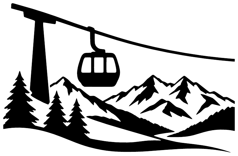 Black mountain and pine forest with gondola silhouette vinyl decal design