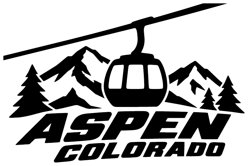 Aspen Colorado gondola wordmark vinyl decal with helicopter-like icon and mountains
